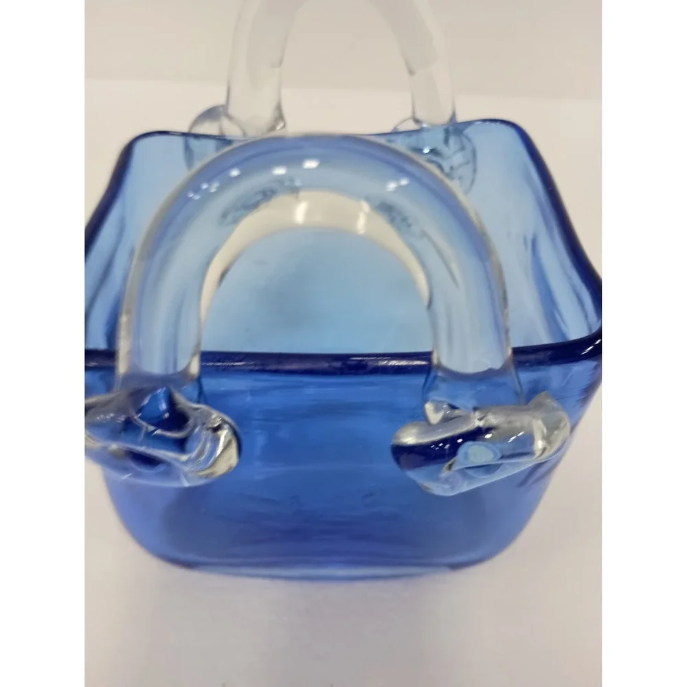 Vintage Art Glass Purse Decorative Vase Small Cobalt Blue Handbag Art Deco